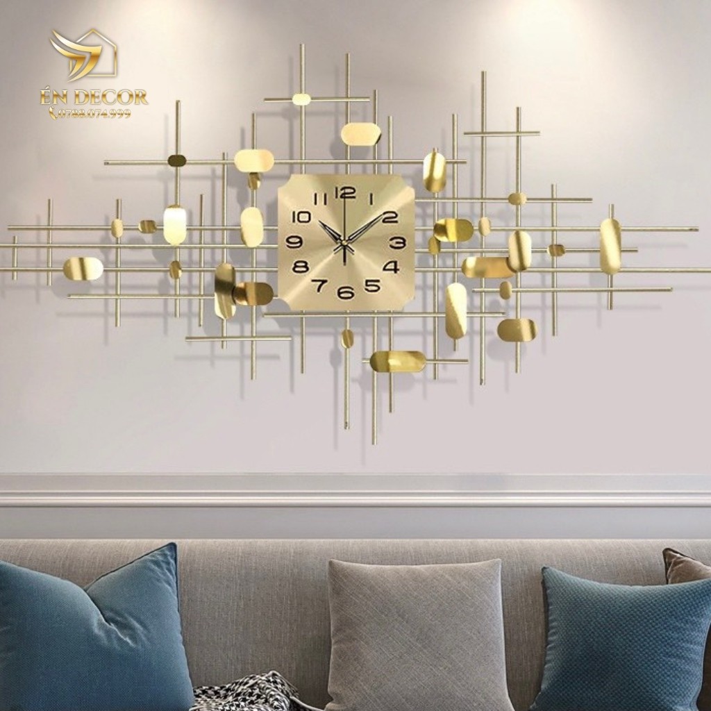 Đồng Hồ Treo tường, Đồng Hồ Trang trí, Thanh Đan Lá Vàng, Nghệ Thuật, Kim Trôi, Én Decor