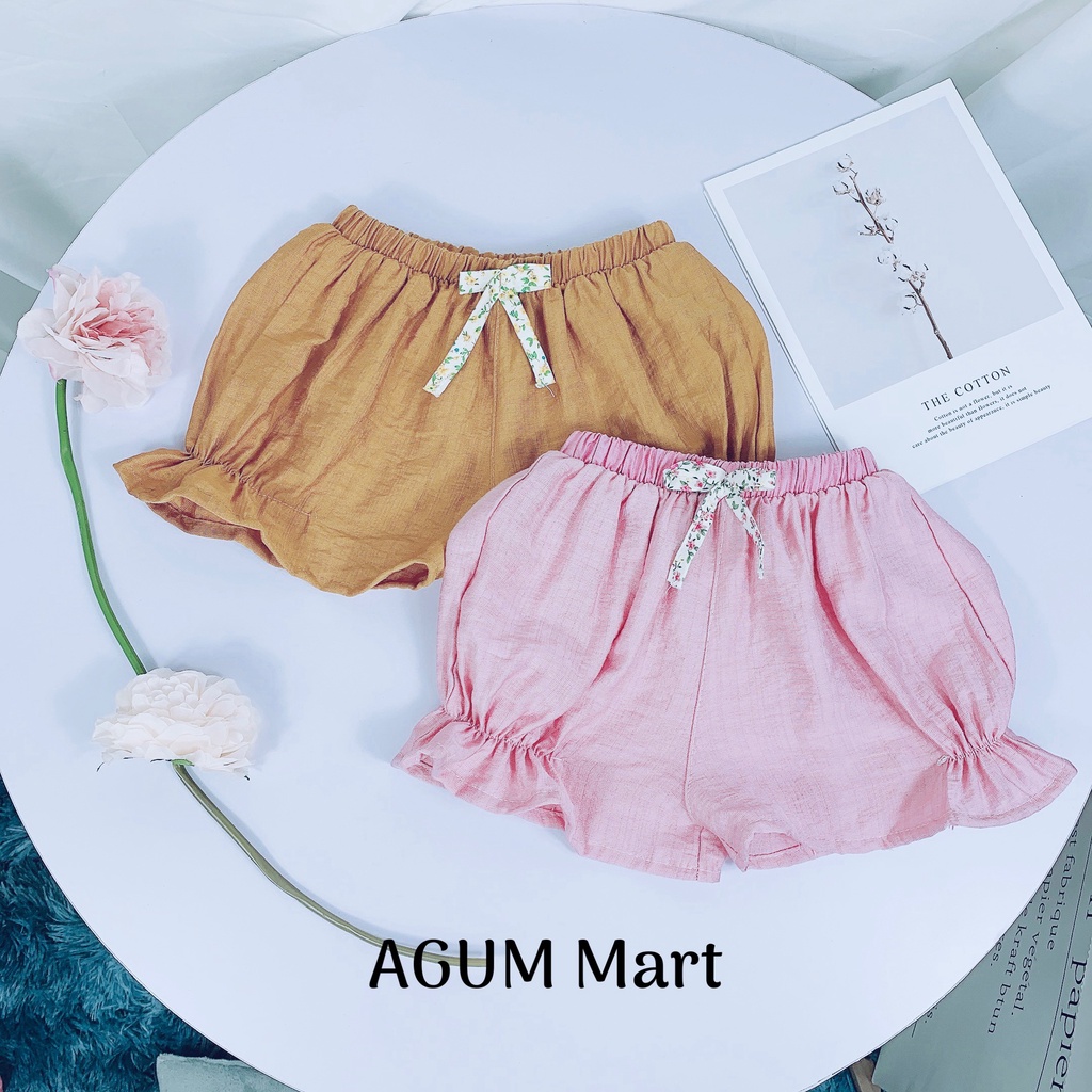 Set Bộ Hoa Nhí Bé Gái Cổ Bèo Thêu Hoa Quần Đính Nơ S01 AGUM MART Siêu Xinh Cho Bé Từ 9-20kg