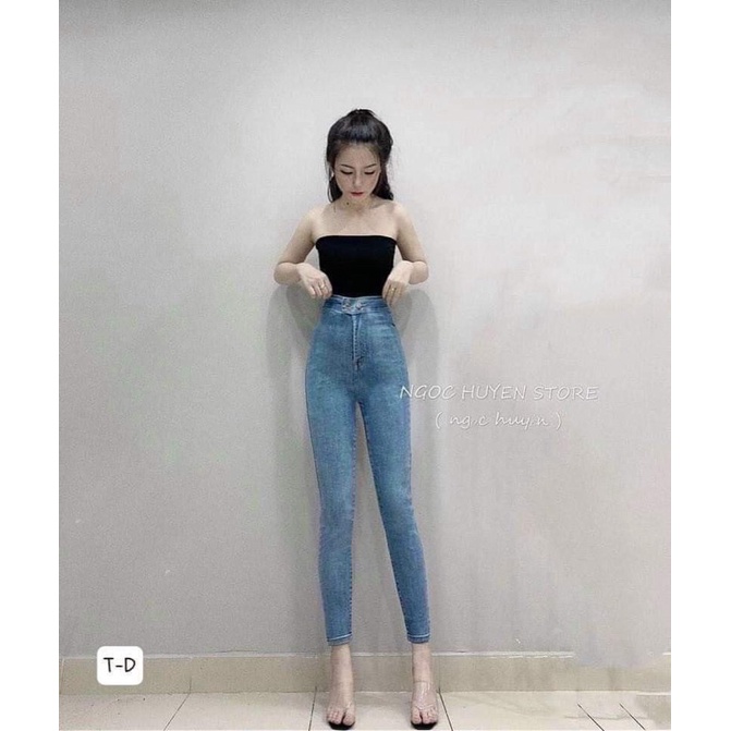 Quần jean cạp cao Xanh Nhạt trơn + rách