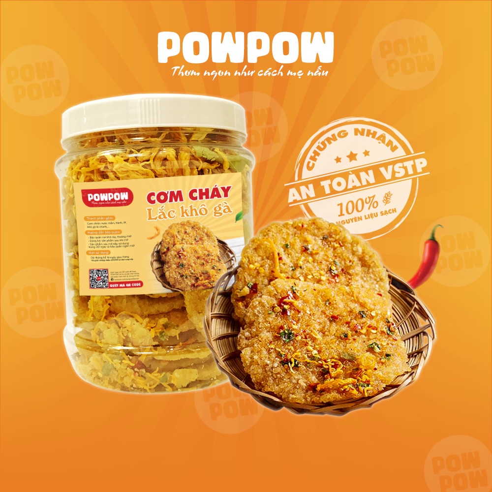 Cơm cháy lắc khô gà 500g POWPOW nhiều thịt gà đồ ăn vặt thơm ngon