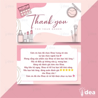 Card Cám Ơn, Thiệp Cảm Ơn, Card Thank You cho Shop Mỹ Phẩm, Make up - Size 9 x 5.4cm - In Họa Tiết Mỹ Phẩm Màu Hồng 04