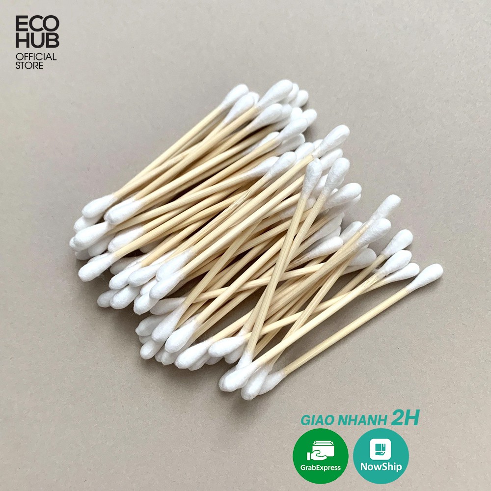 Tăm Bông, trang điểm thân gỗ tre (Hộp 100c) thân thiện Môi trường (Bamboo Cotton Buds) | EH067