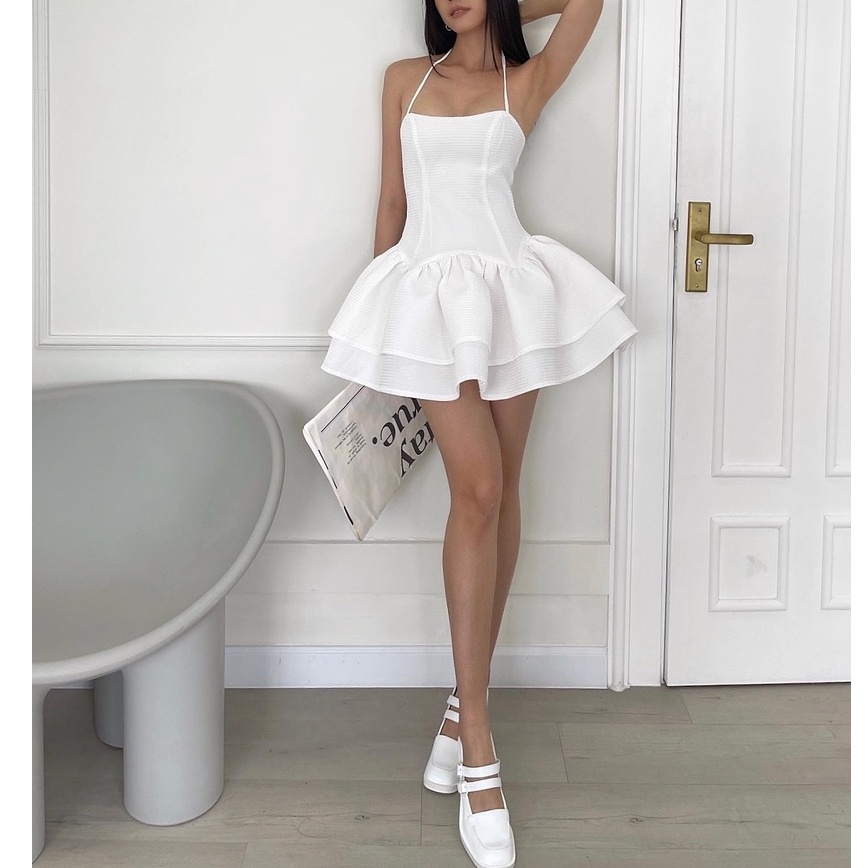 Đầm hai dây đi tiệc cưới, thiết kế dáng xòe, phong cách tiểu thư sang chảnh