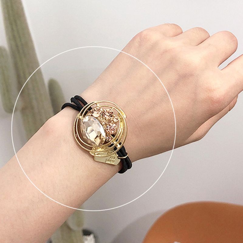 Dây Cột Tóc Cao Su Co Giãn Nhiều Lớp Mặt Pha Lê Kim Loại Cho Nữ