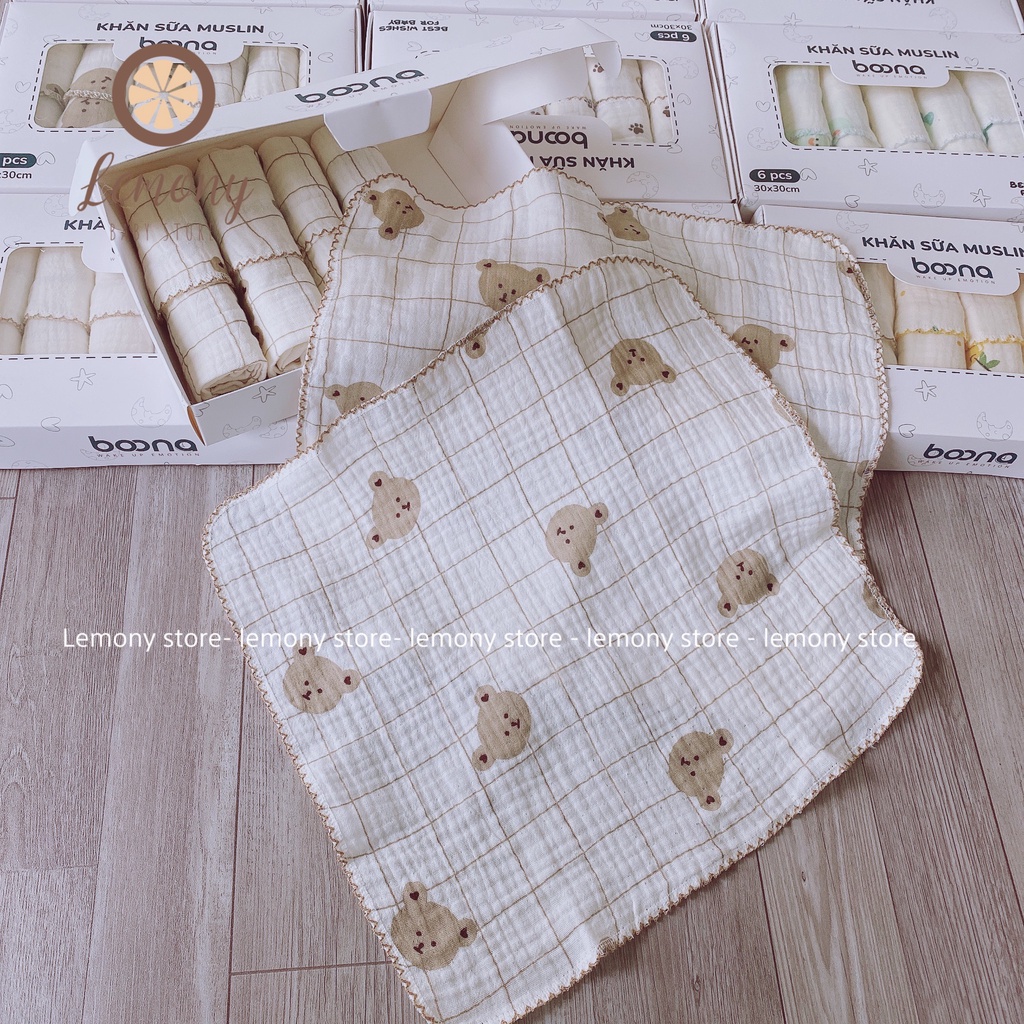 Khăn sữa cho bé, set 6 khăn sữa Boona mềm mại, an toàn cho làn da nhạy cảm của bé-khăn mặt cho bé