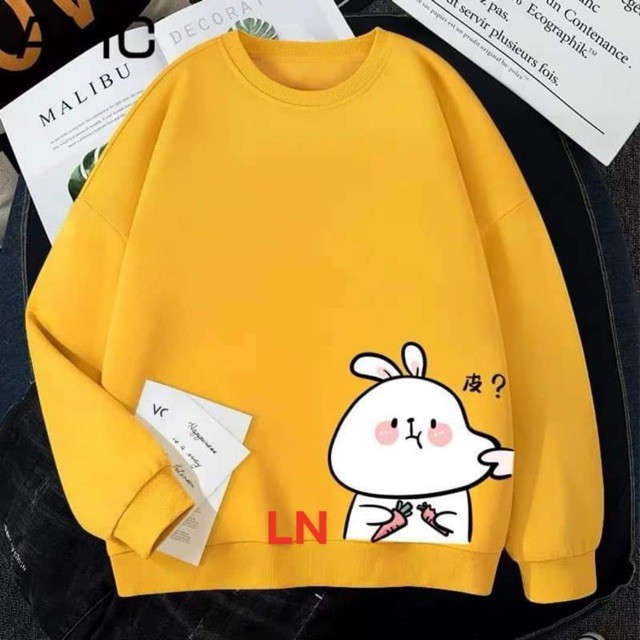 Áo nỉ bo tay thỏ hỏi chấm cạnh sườn LN12, Áo nỉ Unisex from rộng, Chất nỉ ấm mặc không xù, thiết kế phong cách - MODY