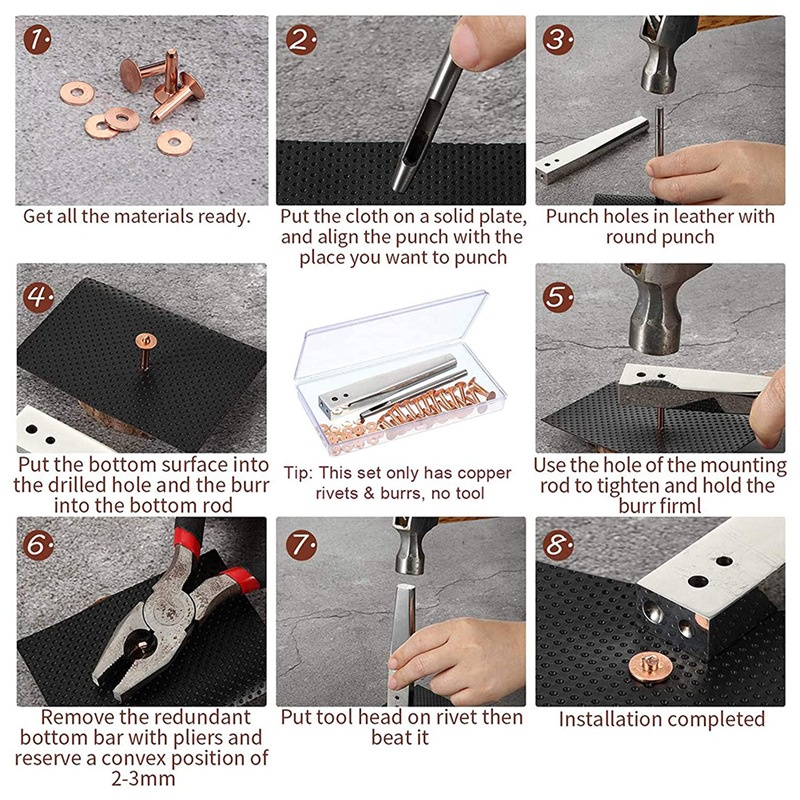 Bộ 50 Đinh Tán Đồng Và Vòng Đinh Tán Bằng Da / Đồng Làm Đồ Thủ Công DIY (9 / 16 Inch)