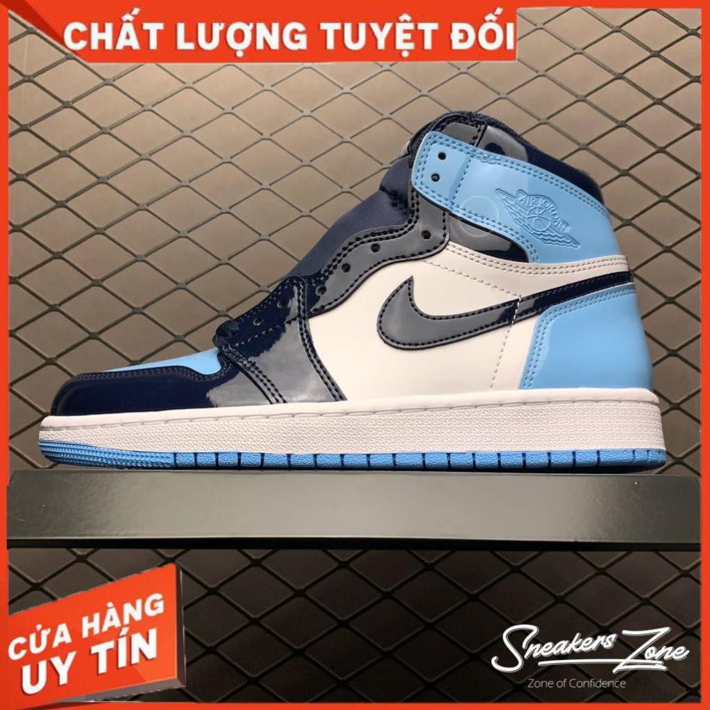 (FREESHIP+HỘP+QUÀ) Giày thể thao AIR JORDAN 1 Retro High UNC Patent xanh dương tím than cổ cao cực đẹp : "