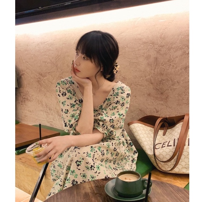[CÓ SẴN] Váy hoa nhí cổ vuông màu cổ điển 🎀 nơ sau cổ 🎀 dáng dài siêu xinh | BigBuy360 - bigbuy360.vn