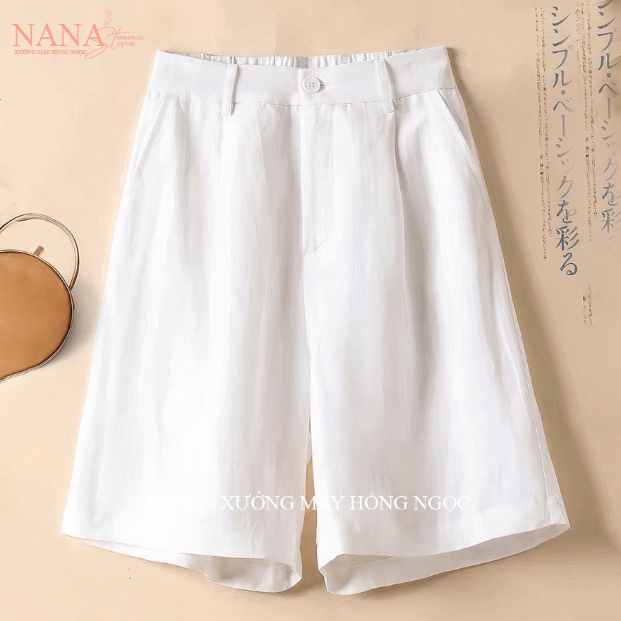 Quần đùi đũi nữ ống rộng lưng thun chun mặc ở nhà - Quần short nữ ống rộng cạp cao khóa thật vải đũi xước mềm đi biển | BigBuy360 - bigbuy360.vn