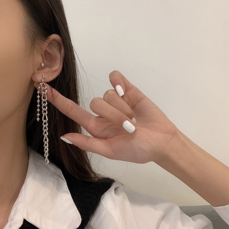 Bông Tai Dây Xích Hai Lớp Dài Bằng Kim Loại Họa Tiết Dập Nổi 22767