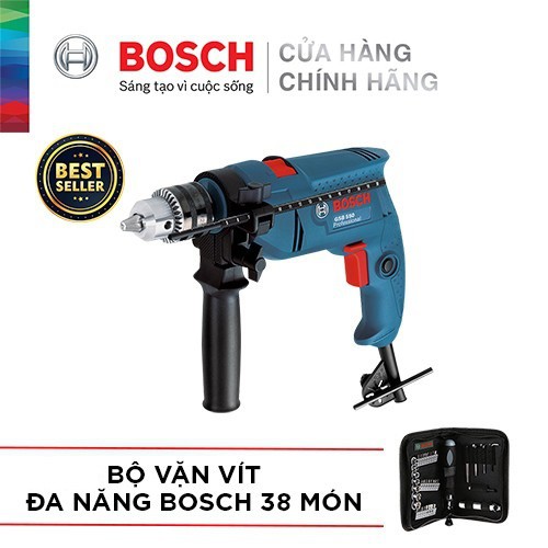 [CHÍNH HÃNG] Combo Máy Khoan Động Lực Bosch GSB 550 + Bộ Vặn Vít Đa Năng Bosch 38 Món, Giá Đại Lý Cấp 1