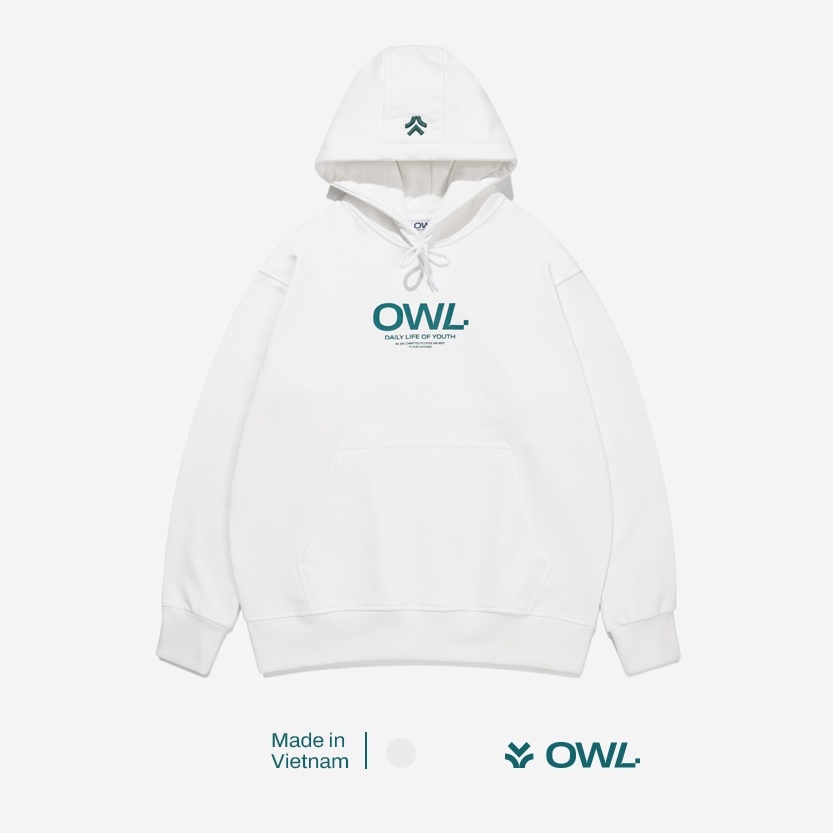 OWL BRAND® Essential Hoodie - Áo khoác chui đầu có mũ màu Trắng