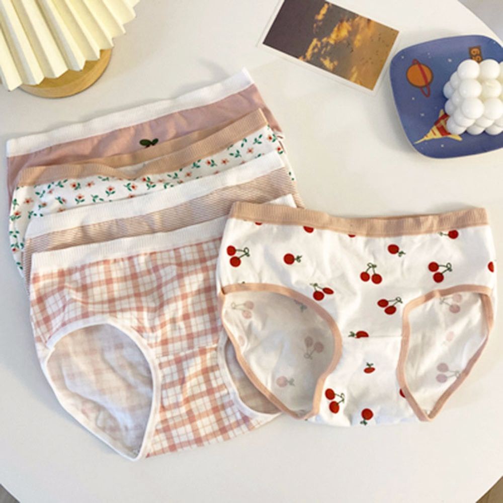 TAYLOR1 Quần lót cotton mềm mại in họa tiết cherry kẻ sọc co giãn thoáng khí quyến rũ cho nữ