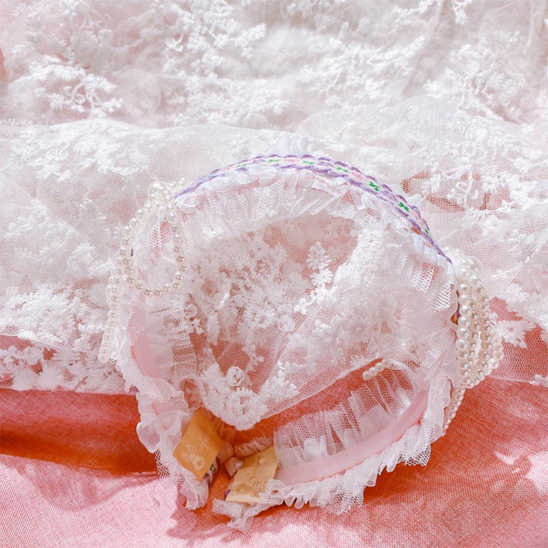 Flgo Kẹp Tóc Vải Lưới Phối Ren Đính Ngọc Trai Giả Thắt Nơ Xinh Xắn Cho Bé Gái