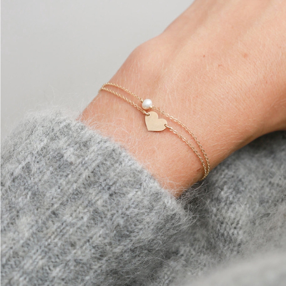 Vòng tay 2 lớp mặt trái tim đính đá/ngọc trai giả cho nữ