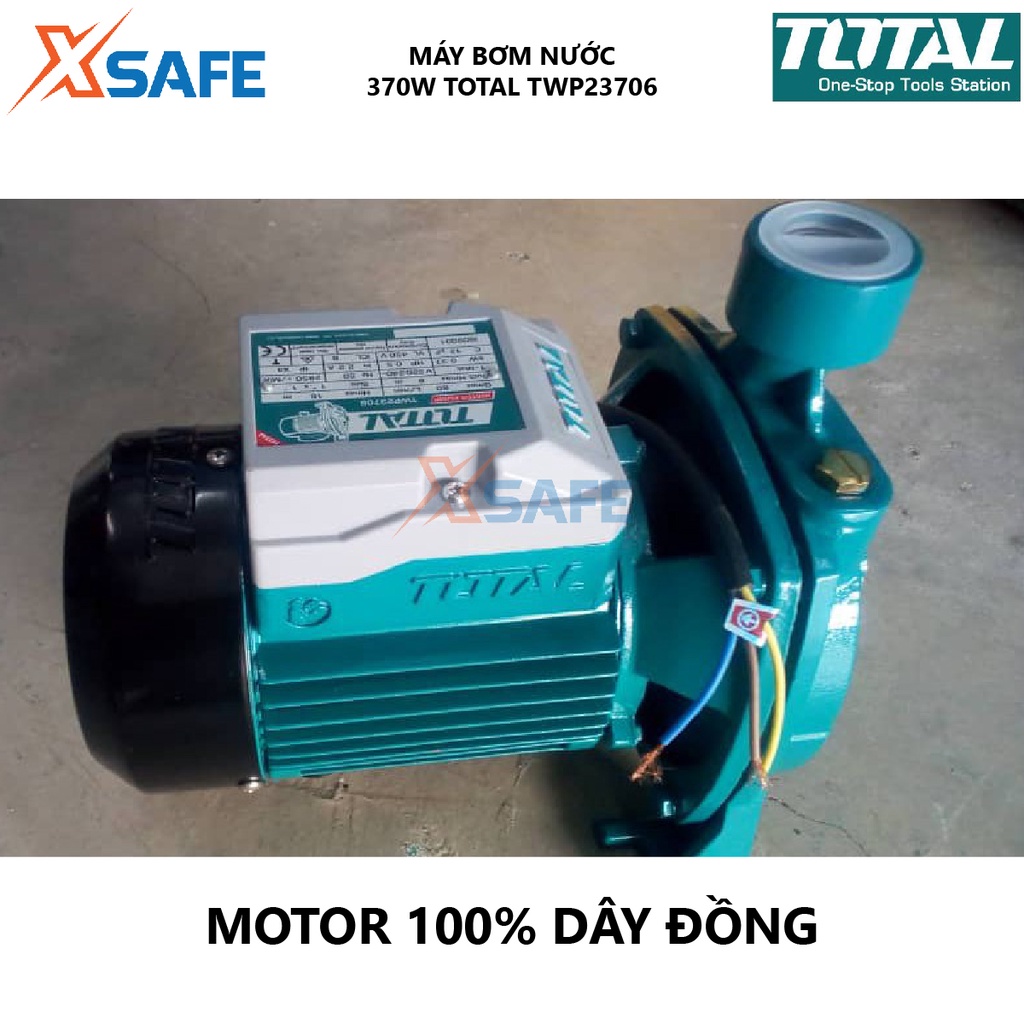 Máy bơm nước TOTAL TWP23706 Máy bơm điện 370W(0.5HP) mô tơ dây đồng, chiều cao bơm tối đa 18m, cánh quạt đồng thau