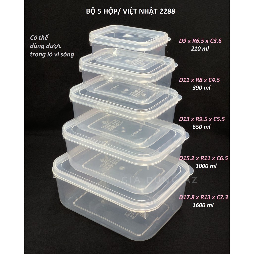 Bộ 5 hộp lạnh bầu đựng thức ăn Việt Nhật -Hộp trữ đồ đông đồ ăn dặm cho bé  an toàn tiện lợi