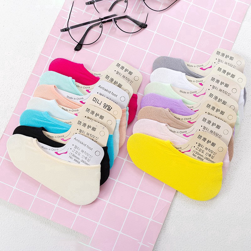 Tất Chân Lười Màu Pastel Thích Hợp Mang Giày Búp Bê Chống Đau Gót Chân