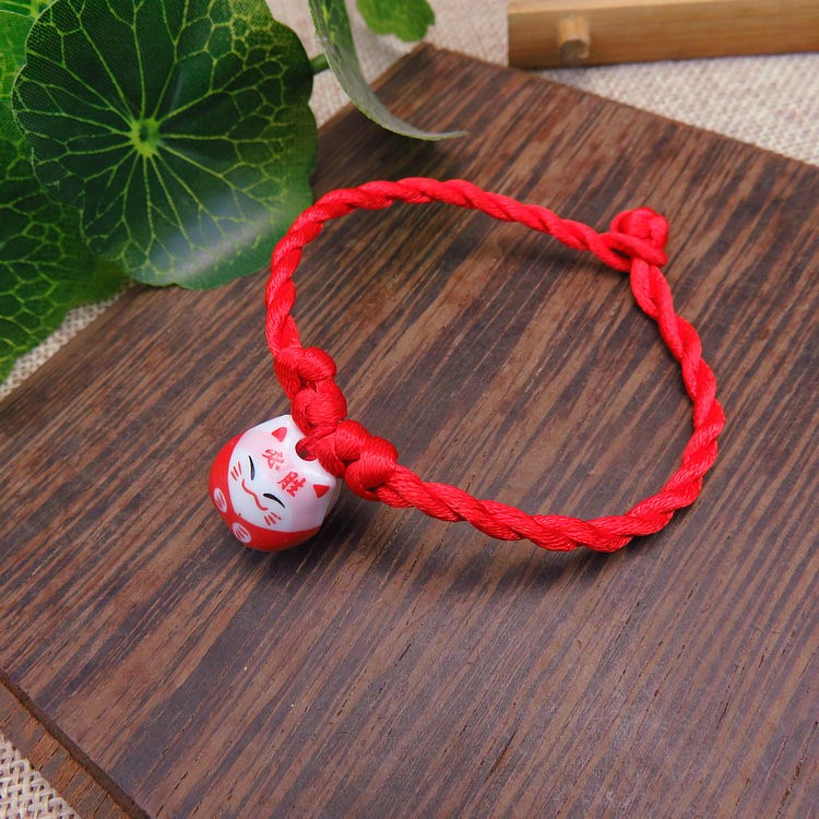 Vòng Tay EBI Gốm Mèo Dây Thừng Đỏ May Mắn Makeni Neko tùy chỉnh độ rộng