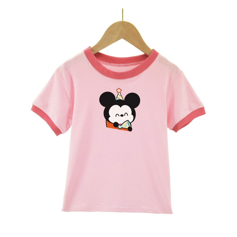 Set Áo Thun Cổ Tròn In Hoạt Hình Phối Quần Short Thời Trang Cá Tính Cho Bé Gái