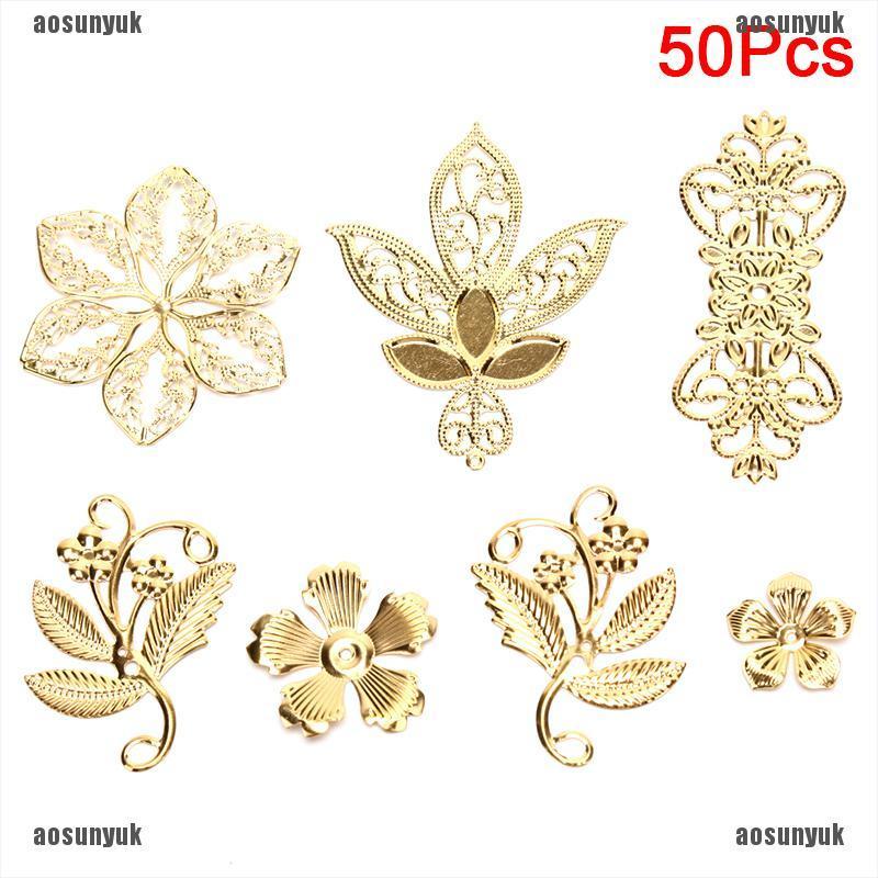 CHARMS Bộ 50 Phụ Kiện Làm Trang Sức Hình Lá Kim Loại Vintage