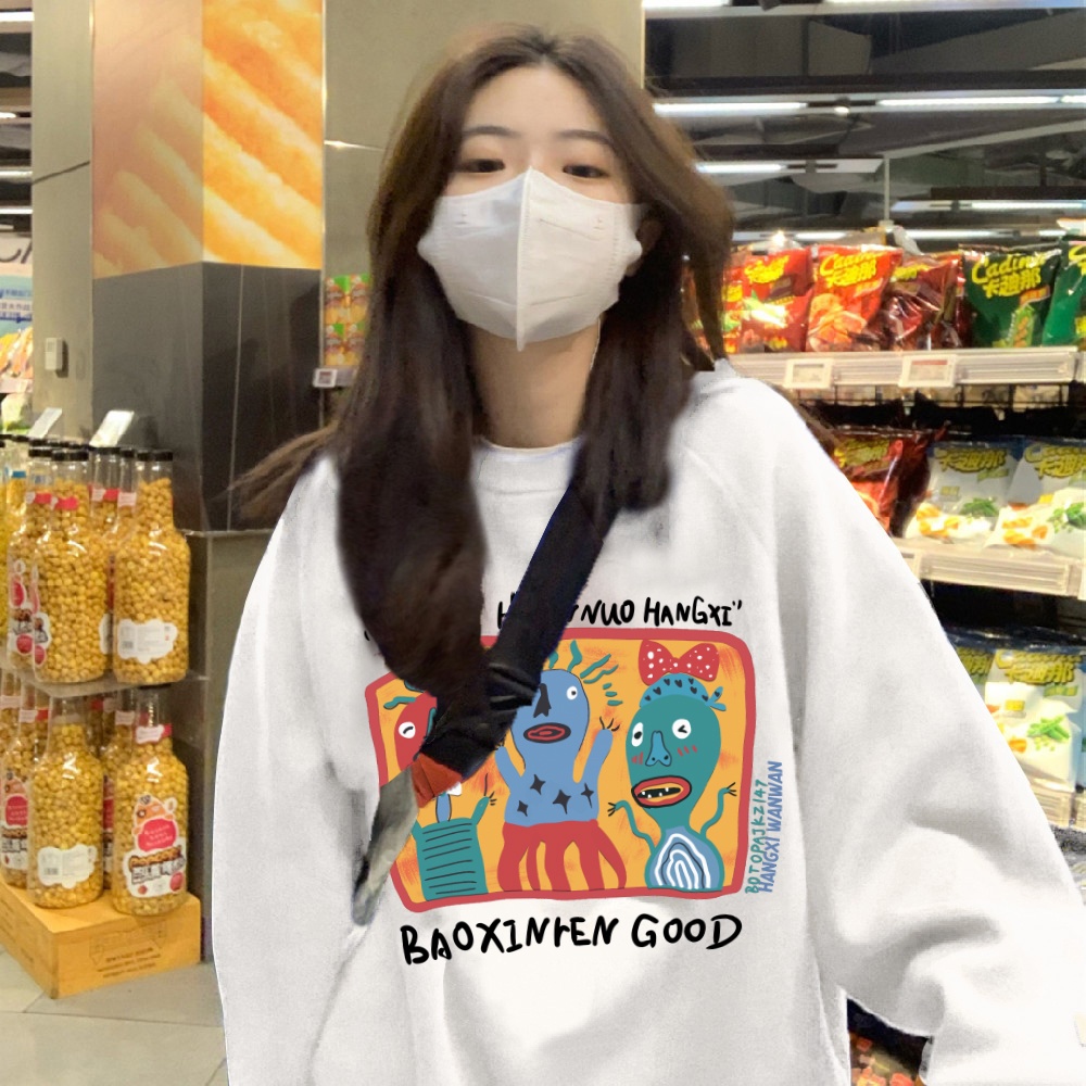 NRVP Áo thun tay dài oversize in họa tiết phong cách Hàn Quốc cho nữ