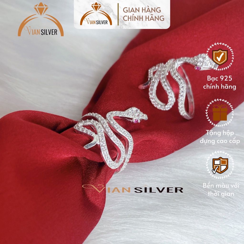 Nhẫn Bạc Thời Trang Vian Silver Rắn đính đá, Nhẫn Nữ hình Rắn Bạc 925 phong cách Cá Tính, Cổ Điển Phụ Kiện Trang Sức Nữ