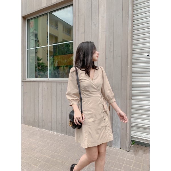 Đầm SANSHA - Đầm đắp chéo tay lửng trơn | BigBuy360 - bigbuy360.vn