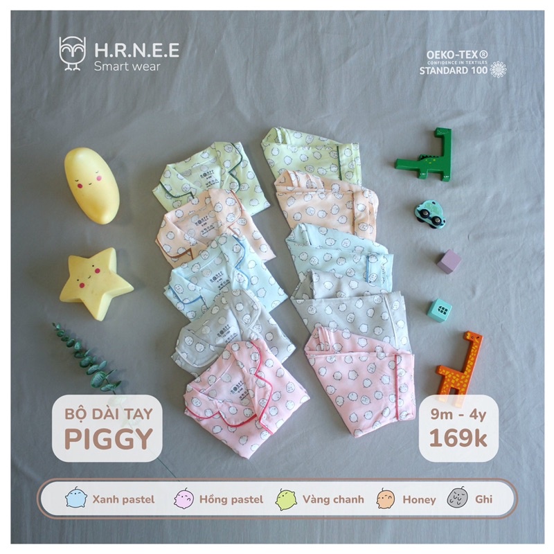 HRNEE - Bộ dài tay Hrnee  Piggy Cho bé trai bé gái