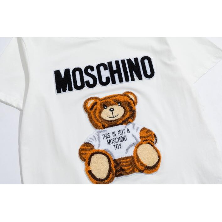 Áo Thun Chất Liệu Vải Cotton Tay Ngắn Có Thêu Hoạ Tiết Moschino