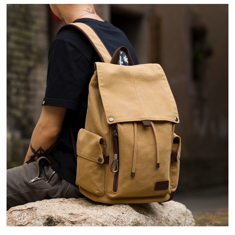 Ba Lô Vải Canvas Sức Chứa Lớn Phong Cách Mới Đơn Giản Hợp Thời Trang Cho Nam Ba Lô Thời Trang Phong Cách Năng Động