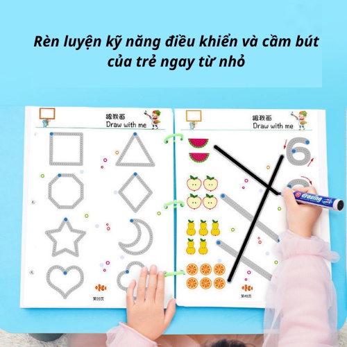Đồ chơi giáo dục sớm Montessori thông minh cho bé. Sách tập viết, tập tô, nối điểm, nối số, luyện cầm bút, tái sử dụng