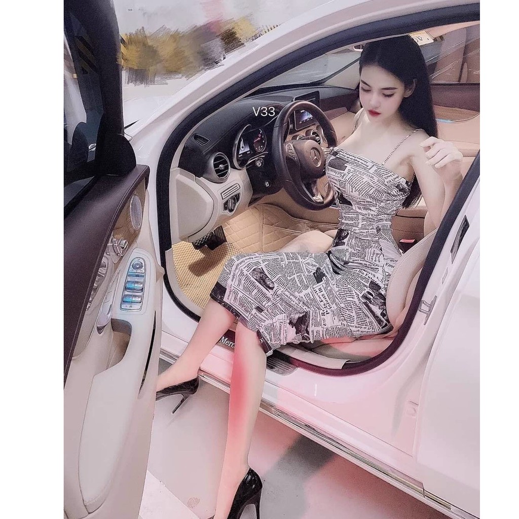 Váy đầm nữ body hai dây họa tiết chữ (có mút) HT56