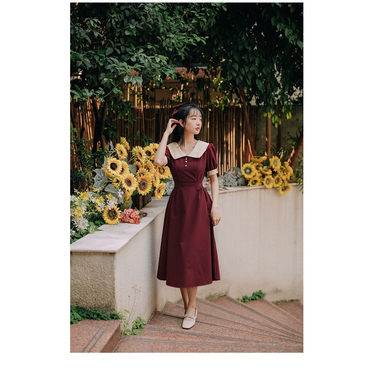 Đầm dài qua gối dự tiệc phong cách tiểu thư Q003H HANYCLOTHINGS màu đỏ