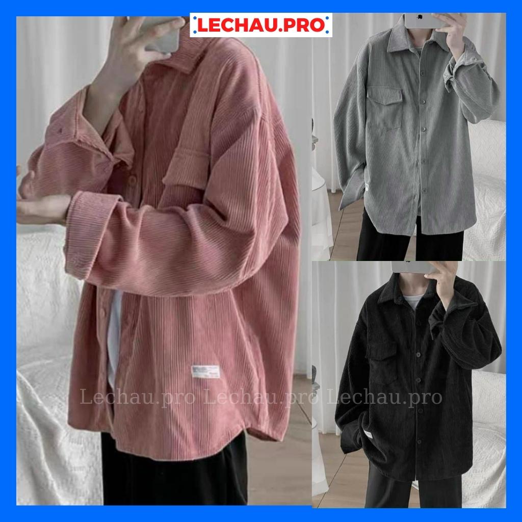 Áo khoác nhung tăm unisex form rộng ulzzang hottrend AKSMNT03 jacket sơ mi nam nữ streetstyle hàn quốc rẻ đẹp LECHAU