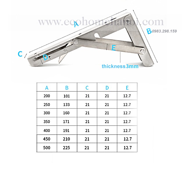 Ke gập bàn treo tường chất liệu inox hàng dày dặn