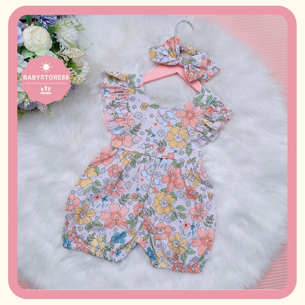 bộ jumpsuit cho bé tặng kèm turban, bộ áo liền quần thiết kế cho bé gái từ 5-18kg