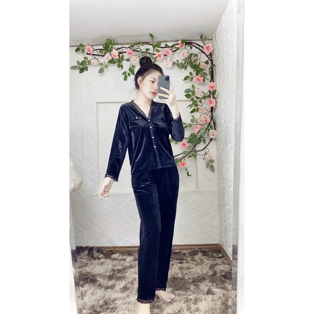 Sét bộ đồ quần áo nữ thu đông dài tay thời trang chất nhung trơn .Bộ đồ nữ mùa đông đẹp.