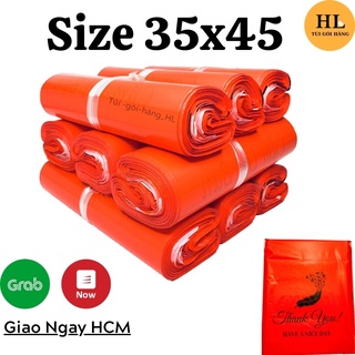 Túi gói hàng in sẳn thiệp tri ân & khuyến khích khách hàng đánh giá màu đỏ size 35x45 TUIGOIHANGHL