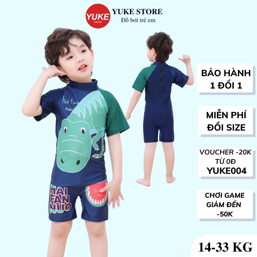 Đồ bơi bé trai ngắn tay, liền thân hình khủng long dưa hấu, dành cho trẻ 3-11 tuổi Yuke store YKDB005