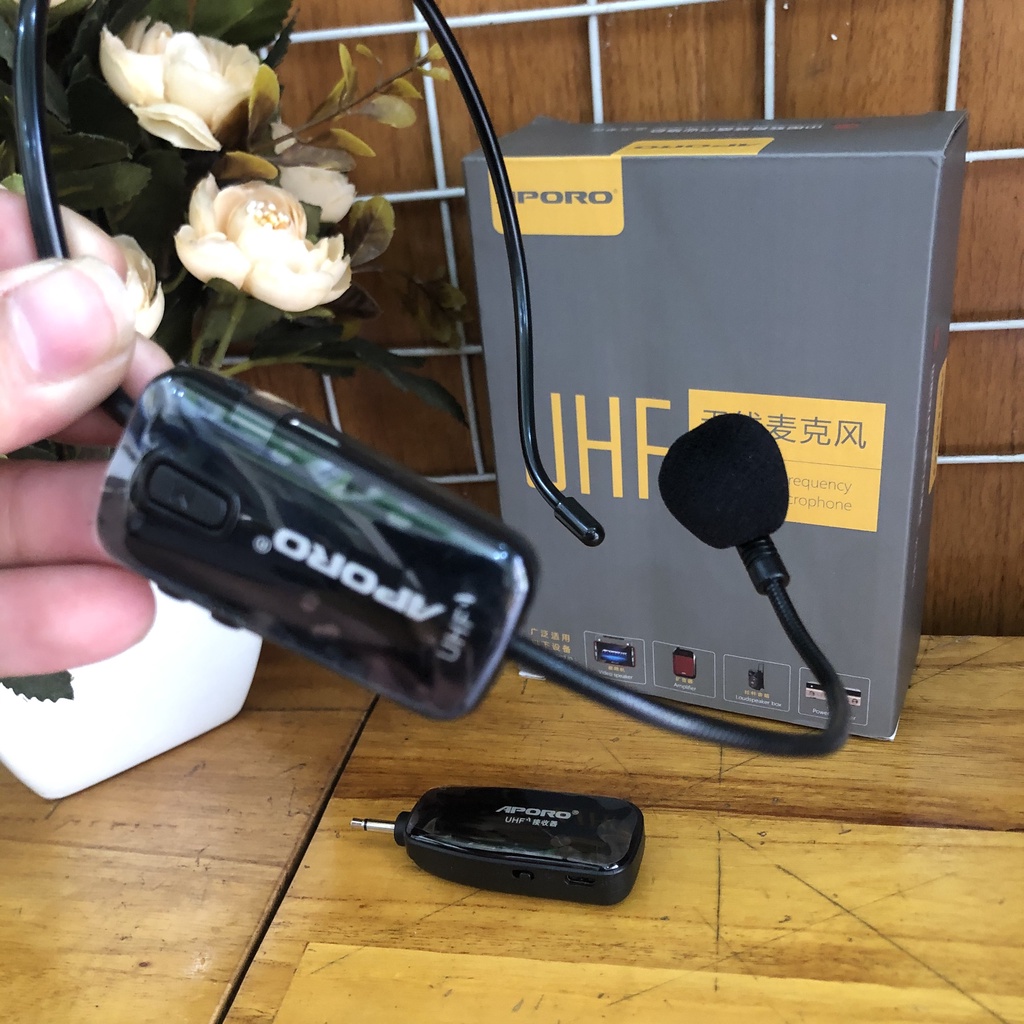 Bộ Micro Đeo Đầu Quàng Tai APORO Không Dây Thay Thế Cho Loa Trợ Giảng Chất Lượng Cao 2.4G /UHF Thu Phát