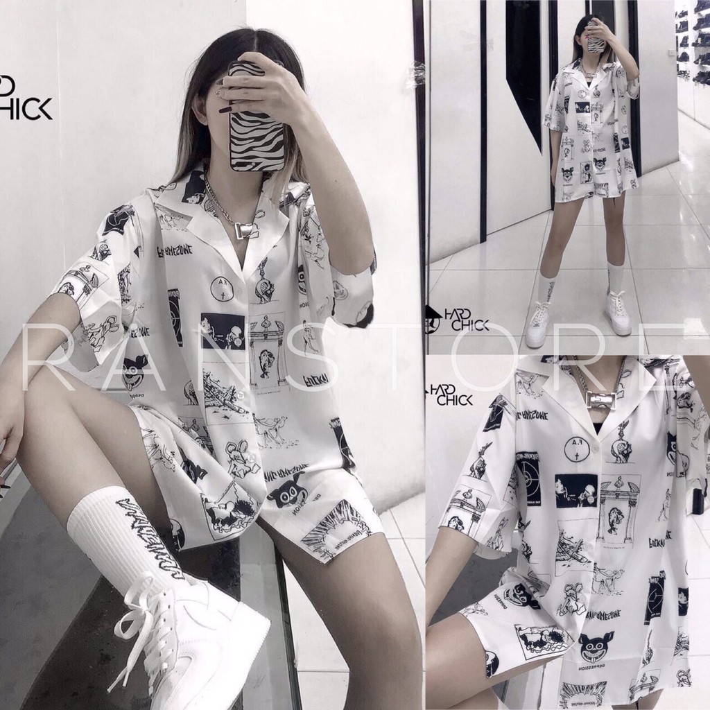 Áo khoác nhẹ nam nữ kiểu dáng sơ mi HARD CHICK form rộng unisex/ Áo sơ mi cổ bẻ tay lỡ basic dáng thụng ulzzang_ranstore