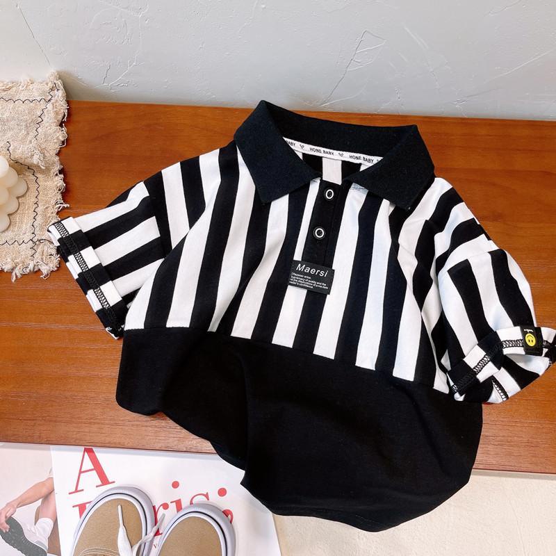 Áo Thun polo Tay Ngắn Cổ Sơ Mi Kẻ Sọc Dọc Thoáng Khí Phong Cách Phương Tây Thời Trang Mùa Hè Cho Bé Trai 0603
