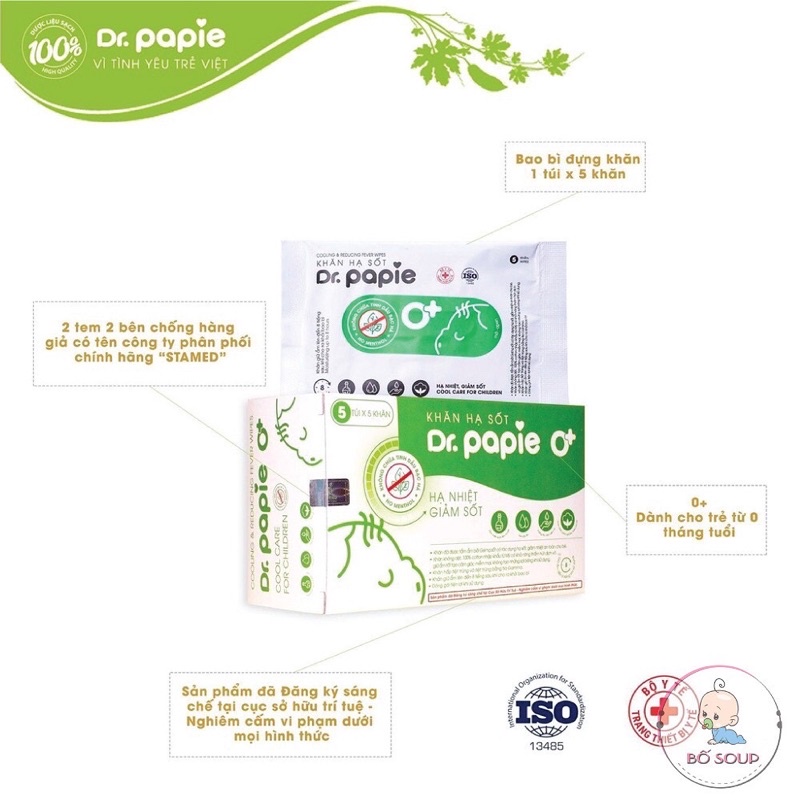 ‼️Khăn lau hạ sốt Dr.Papie 0+,3+ cho bé hạ nhiệt ngăn ngừa co giật‼️