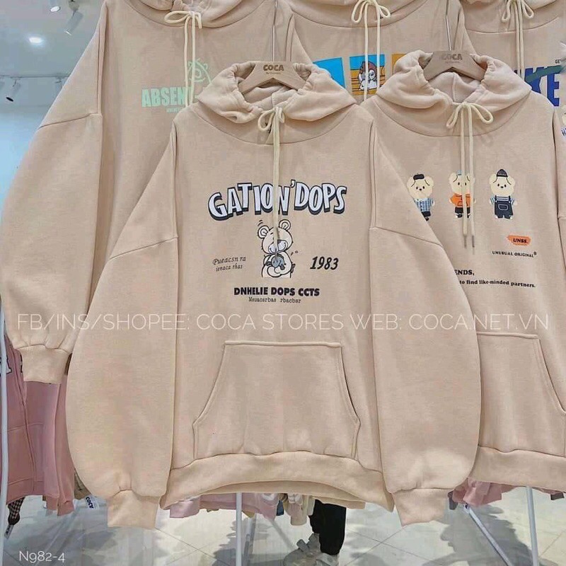 Áo hoodie nỉ bông hình gấu tay siêu bồng HANA75 | BigBuy360 - bigbuy360.vn