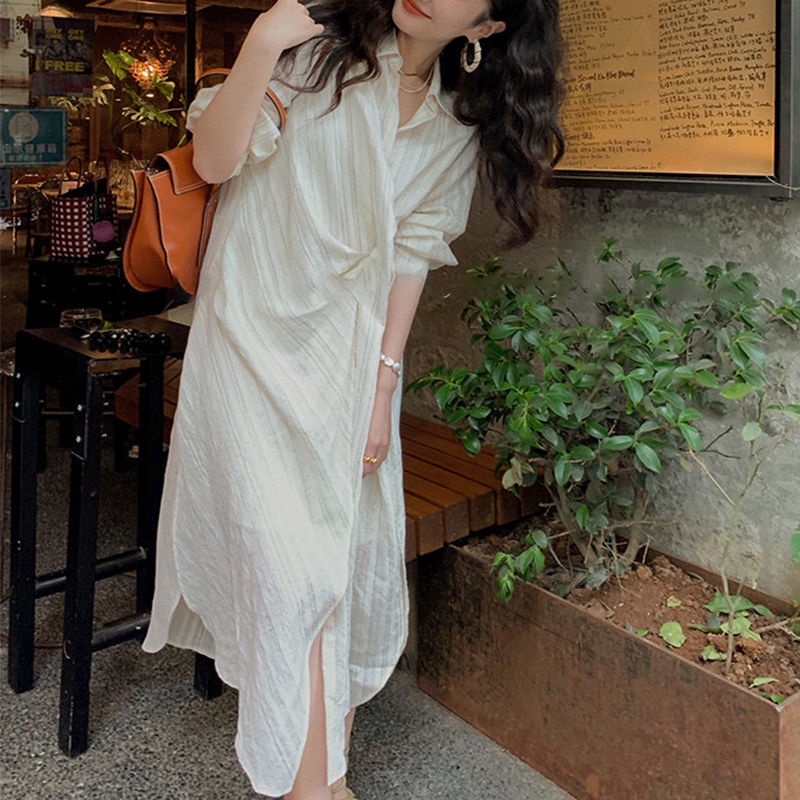 Đầm Sơ Mi Dáng Dài Kẻ Sọc Thời Trang Cao Cấp Cho Nữ