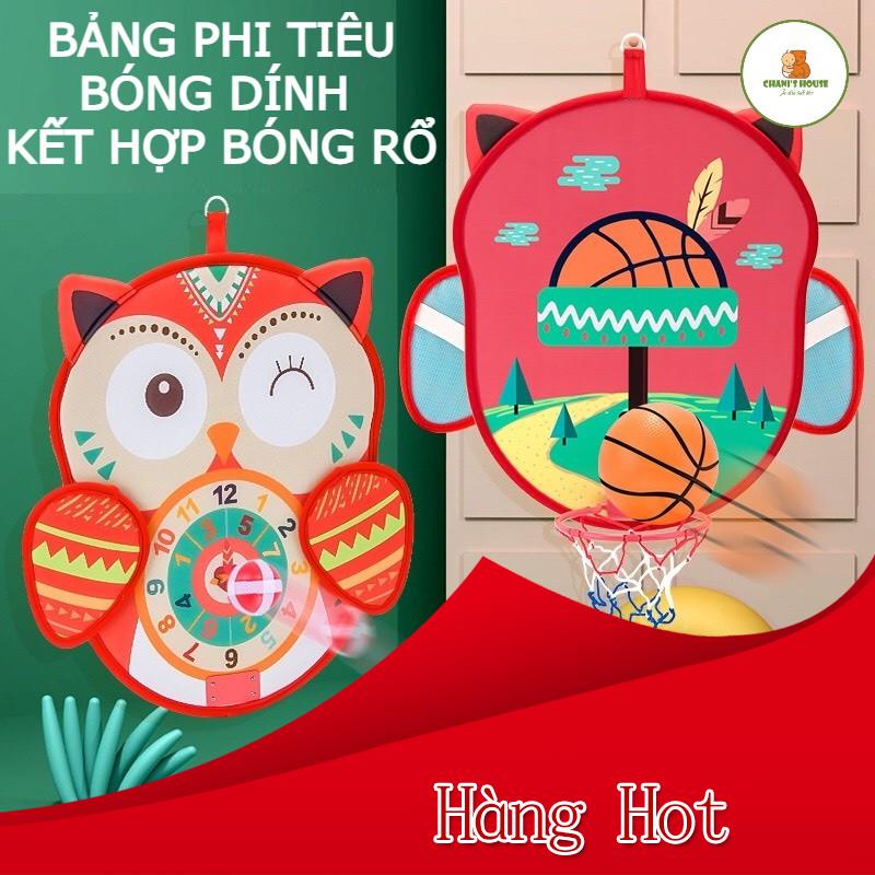 ĐỒ CHƠI BẢNG PHI TIÊU NÉM BÓNG DÍNH KẾT HỢP BÓNG RỔ HÌNH CỦ MÈO ĐÁNG YÊU CHO BÉ