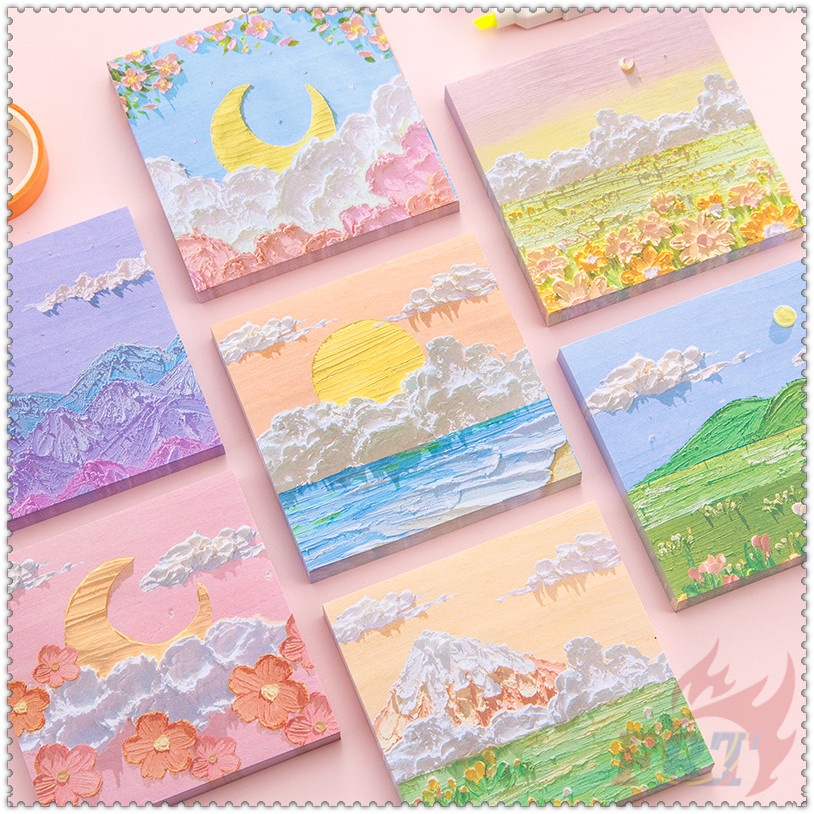 ❀ Giấy Ghi Chú Họa Tiết Tranh Sơn Dầu Q-1 ❀ Set 80 Tờ Giấy Ghi Chú Tiện Lợi Xinh Xắn