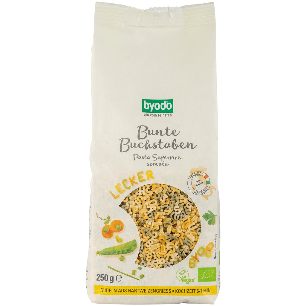 Nui chữ rau củ hữu cơ Byodo 250g cho bé ăn dặm. Date 8/2024 - Sweet Baby House